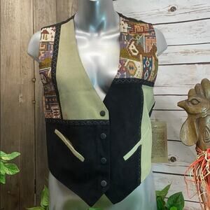 Katch Me Retro BoHo Cowboy Western Patch Suede Leather Rancher Ranch Vest M A